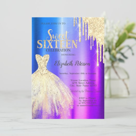 Invitation Parties scintillant Drips Gold Robe Ombre Metallic (Debout devant)