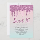 Invitation Parties scintillant Drips Holographe rose Sweet 16 (Devant)