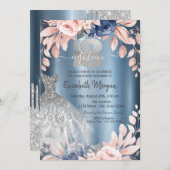 Invitation Parties scintillant Drips Robe Fleurs Bleu Métalli (Devant / Derrière)