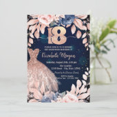 Invitation Parties scintillant Drips Robe Fleurs Bleues 18e a (Debout devant)