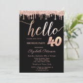 Invitation Parties scintillant Drips Rose Gold 40e fête d'ann (Debout devant)