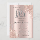 Invitation Parties scintillant Drips Rose Gold 50e fête d'ann (Devant)