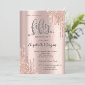 Invitation Parties scintillant Drips Rose Gold 50e fête d'ann (Debout devant)
