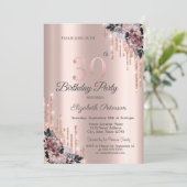 Invitation Parties scintillant Drips Rose Gold Flowers 30e an (Debout devant)