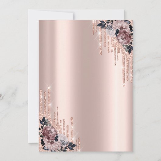Invitation Parties scintillant Drips Rose Gold Flowers 40e an (Dos)