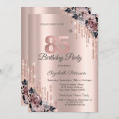 Invitation Parties scintillant Drips Rose Gold Flowers 85e an (Devant / Derrière)