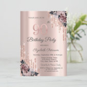 Invitation Parties scintillant Drips Rose Gold Flowers 90e an (Debout devant)