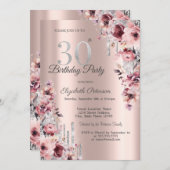 Invitation Parties scintillant Drips Rose or rose floral 30e (Devant / Derrière)