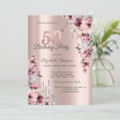 Invitation Parties scintillant Drips Rose or rose floral 50e  (Debout devant)