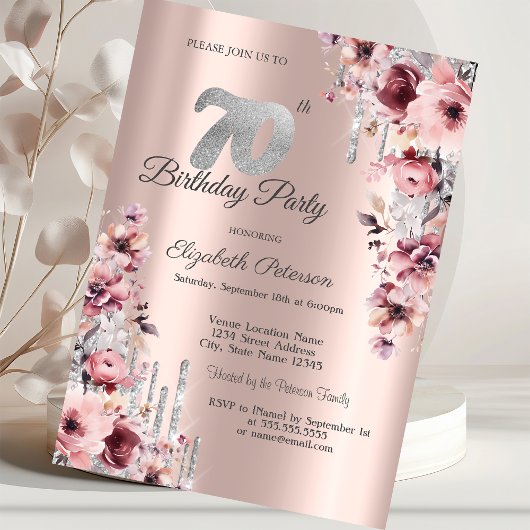 Invitation Parties scintillant Drips Rose or rose floral 70e
