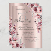 Invitation Parties scintillant Drips Rose or rose floral 75e  (Devant / Derrière)