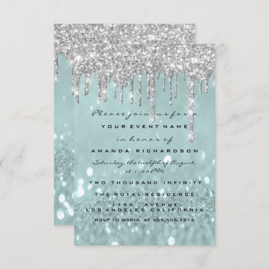 Invitation Parties scintillant Drips Silver Smoky Bridal Swee (Devant / Derrière)