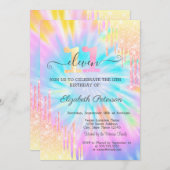 Invitation Parties scintillant Drips Tie Dye 11e anniversaire (Devant / Derrière)