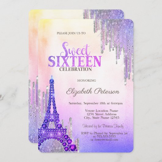 Invitation Parties scintillant Drips Tour Eiffel Metallic Swe (Devant / Derrière)