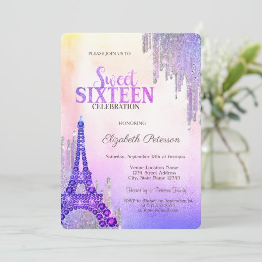 Invitation Parties scintillant Drips Tour Eiffel Metallic Swe (Debout devant)