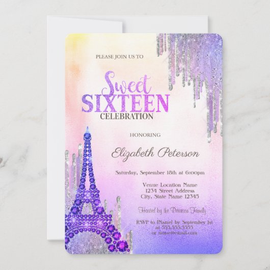 Invitation Parties scintillant Drips Tour Eiffel Metallic Swe (Devant)
