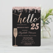 Invitation Parties scintillant Drips, Verre à vin 25e anniver (Debout devant)