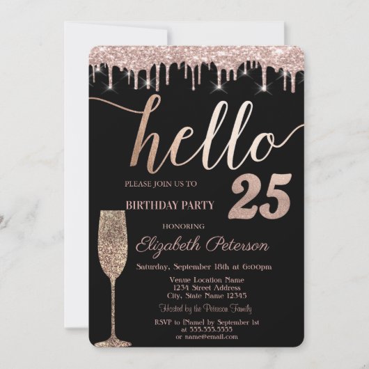 Invitation Parties scintillant Drips, Verre à vin 25e anniver (Devant)