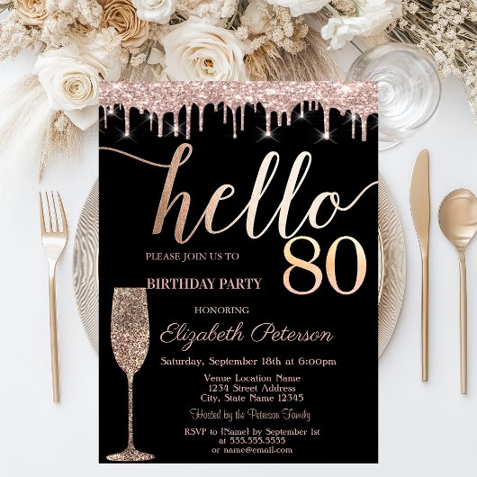 Invitation Parties scintillant Drips, Verre à vin 80e fête d'
