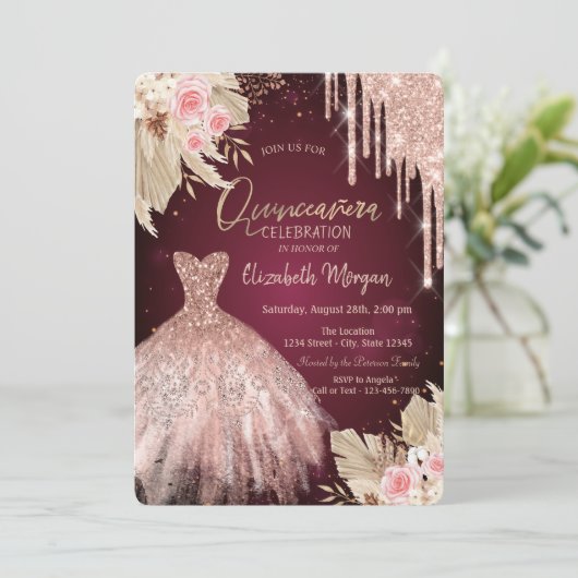 Invitation Parties scintillant Drives Robe Fleurs Bourgogne Q (Debout devant)