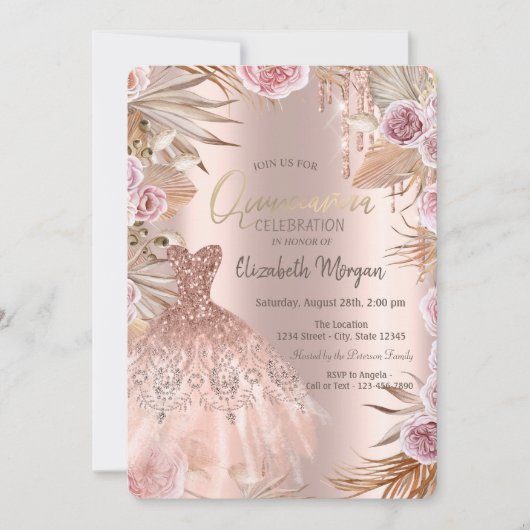 Invitation Parties scintillant Drives Robe Pampas Fleurs Quin (Devant)