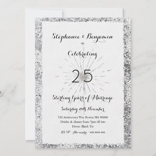 Invitation Parties scintillant du 25e anniversaire d'argent É (Devant)