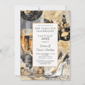Invitation Parties scintillant du Nouvel An 2025 Black Gold (Devant)