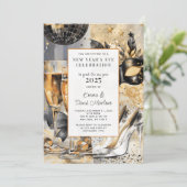 Invitation Parties scintillant du Nouvel An 2025 Black Gold (Debout devant)