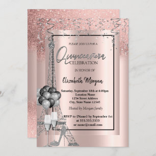 Invitation Parties scintillant Eiffel Balloons Rose Gold Quin