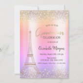 Invitation Parties scintillant Eiffel Confetti Ombre Quinceañ (Devant)