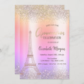 Invitation Parties scintillant Eiffel Confetti Ombre Quinceañ (Devant / Derrière)