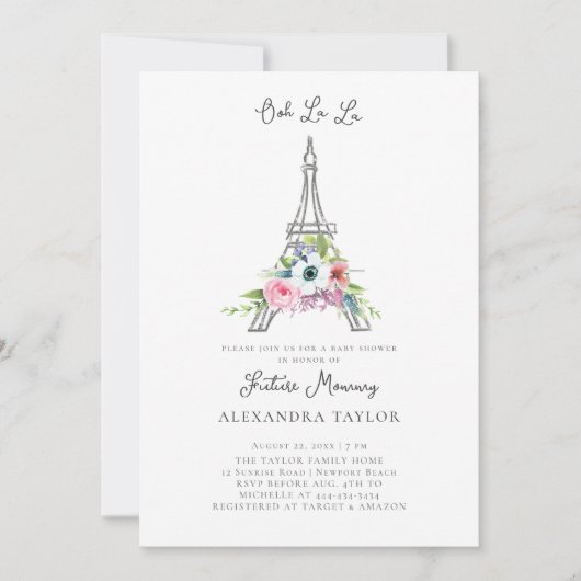 Invitation Parties scintillant Eiffel Paris Floral Blue Boy B (Devant)