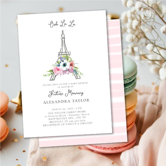 Invitation Parties scintillant Eiffel Paris Floral Rose Girl 