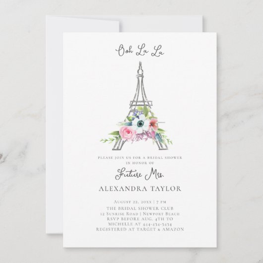 Invitation Parties scintillant Eiffel Paris Rustic Bouquet Fê (Devant)