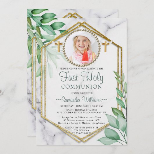 Invitation Parties scintillant Elégant Eucalyptus Photo Premi (Devant / Derrière)