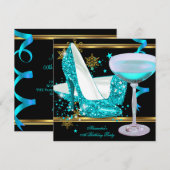 Invitation Parties scintillant élégante Champagne d'or Turquo (Devant / Derrière)