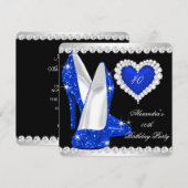Invitation Parties scintillant élégante Cobalt Blue Coeur Cha (Devant / Derrière)