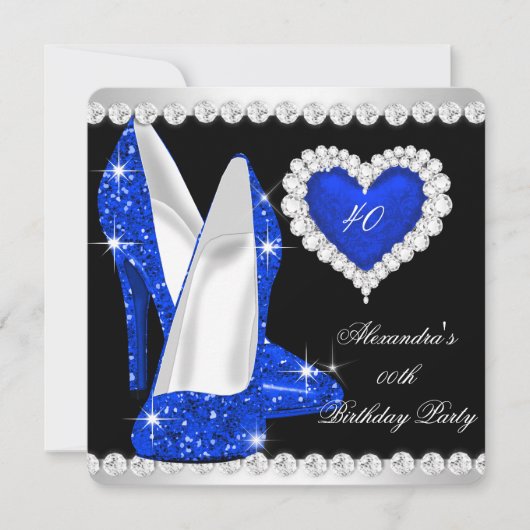 Invitation Parties scintillant élégante Cobalt Blue Coeur Cha (Devant)