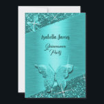 Invitation parties scintillant élégante feuille turquoise mou<br><div class="desc">Célébrez votre 15e anniversaire avec cette invitation branchée de Quinceañera. Le design présente d'élégants papillons et une parties scintillant brillante à papier peint élégant, aux couleurs rose et argent. L'invitation a une élégance sophistiquée et raffinée qui impressionne vos invités. Vous pouvez le customiser avec vos informations et l'utiliser pour Quinceanera...</div>