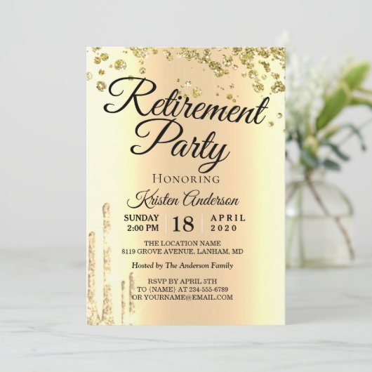 Invitation Parties scintillant Élégante Sparkly Retraite Part (Debout devant)