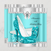 Invitation Parties scintillant élégante Turquoise Blue Glamor (Devant / Derrière)