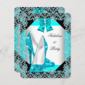 Invitation Parties scintillant élégante Turquoise Blue Stilet (Devant / Derrière)