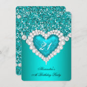 Invitation Parties scintillant élégante Turquoise Diamant Ble (Devant / Derrière)