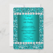 Invitation Parties scintillant élégante Turquoise Diamant Ble (Dos)