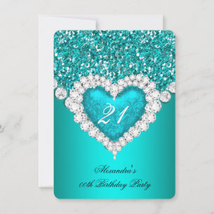Invitation Parties scintillant élégante Turquoise Diamant Ble