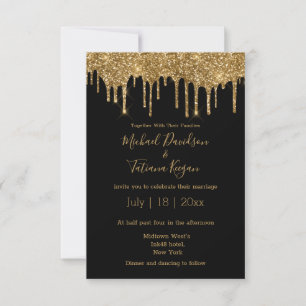 Invitation parties scintillant élégantes à goutte d'or noir m