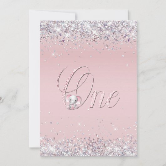 Invitation Parties scintillant Eléphant rose 1er fête d'anniv (Dos)