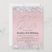 Invitation Parties scintillant Eléphant rose 2e fête d'annive (Devant)