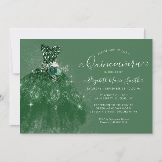 Invitation Parties scintillant Emerald Green Robe d'argent Qu (Devant)