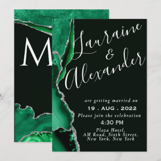 Invitation Parties scintillant émeraude noire et verte marbre